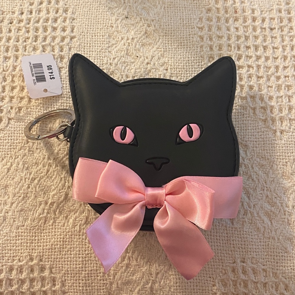 Bath & Body Works Black Cat Coin Purse with Pink Bow